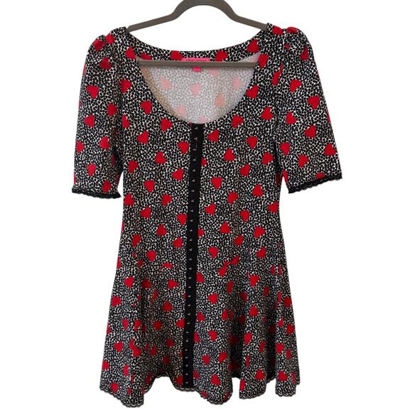 Betsey Johnson Heart Leopard Print Babydoll Black Lace Trim 90s y2k Grunge Sz L - Picture 1 of 9